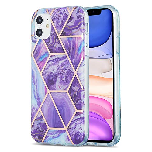 Carcasa de silicona para iPhone 11 (6,1 pulgadas), diseño de mármol IMD, flexible, color morado oscuro