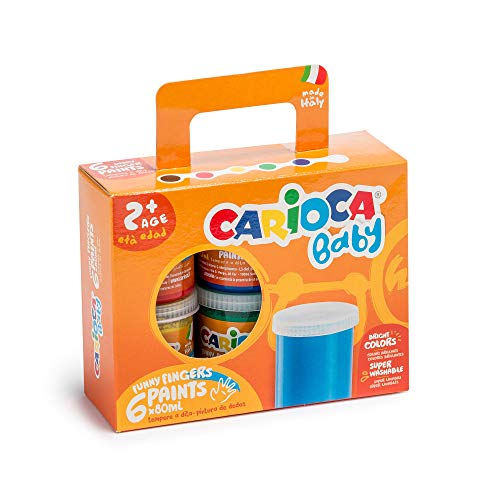 Carioca Baby Finger Paints | Set Pintura de Dedos con 6 Témperas Super Lavables para Niños de 24 Meses. Colores Surtidos, 80 ml x 6 Uds.