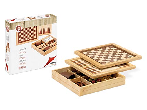 Cayro - Ajedrez/Damas/Backgammon Marquetería— Juego de observación y lógica - Juego Mesa - Desarrollo de Habilidades cognitivas e inteligencias múltiples - Juego Tradicional (603)