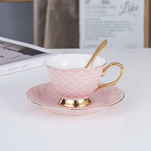 Ceramics Creative termostabilidad para pareja juego de té tres piezas tazas cuchara pescado escala patrón PC (rosa caliente)