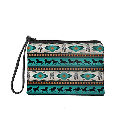 chaqlin Monedero de cambio de dinero para mujer, bolsa de viaje para cosméticos, bolsa pequeña con cremallera de correa, Tribu Caballo (Verde) - S-KEA30393D82-44