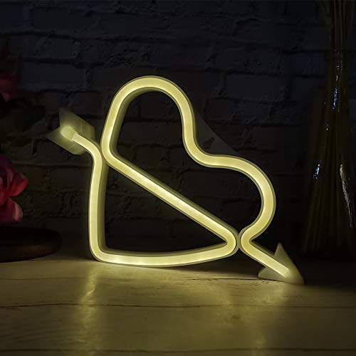 CHICIRIS Lámpara de Pared LED de neón con Forma de corazón Adorable, Arte Decorativo de Pared, la Flecha del Amor LED de neón Cupido con Signos de corazón de Amor (Luz Calida)