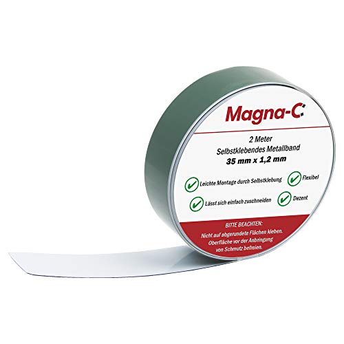 Cinta de metal autoadhesiva, color blanco, base para imanes, flexible y fácil de cortar, 2 m x 35 mm x 1,2 mm, de Magna-C