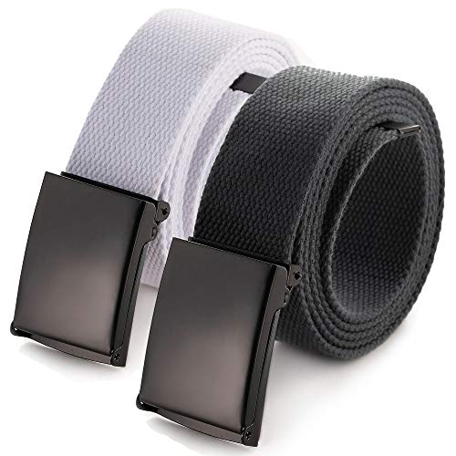 Cinturón de tela de hasta 132 cm con hebilla militar de color negro sólido (16 opciones de color y paquete combinado). 2 unidades gris oscuro/natural.