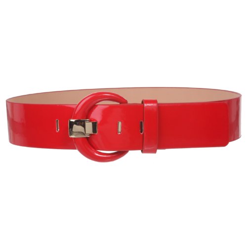 Cinturón redondo de piel de charol de cintura alta de 5 cm de ancho - rojo - L- 97 cm
