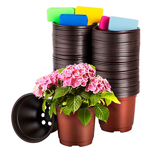 CNNIK 100 Unids Macetas de Plástico de 10 cm para as Plantas o Flores Contenedor de Semillas con 100 Etiquetas, Macetas de Plástico para Plantas, Flores y Jardinería