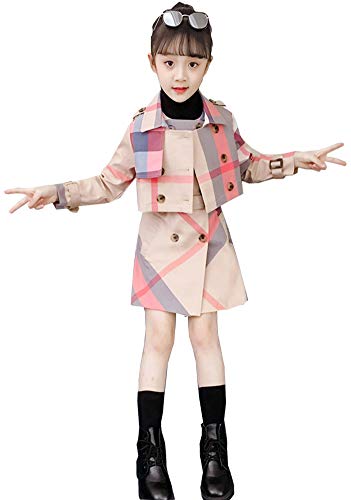 Conjunto de abrigo y cortavientos para niña, de longitud media, ropa de primavera y otoño, juego de cuadros para niños grandes, 110 a 160 cm, 123, color, 150 cm