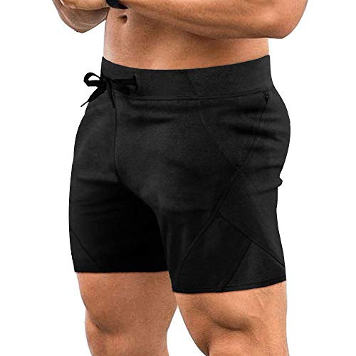 COOFANDY Pantalones cortos de entrenamiento para hombres en el gimnasio con bolsillos con cremallera Negro M