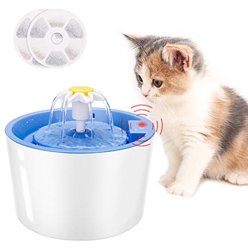 Coquimbo Fuente de Agua para Gatos, Dispensador de Agua para Perros, Fuente para Beber Automática Súper Silenciosa de 1.6L para Mascotas con Función de Sensor Infrarrojo (Incluye 2 filtros, Azul)