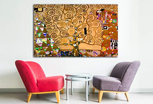 Cuadro Arbol de la Vida Gustav Klimt - 80x50 cm - Lienzo de Tela Bastidor de Madera de 3 cm de Grosor - Fabricado en España - Varias Medidas a Elegir - Impresión en Alta resolución y Calidad (80, 50)