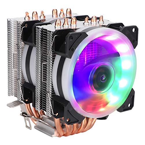Cuifati Cooler Master Fan, 6 Tubos de Calor 12V 3Pin Doble CPU Cooler Luces Coloridas Ventilador de enfriamiento de Aire para AMD/1150/1151/1155/1156/775/1366 CPU Air Cooler para AMD