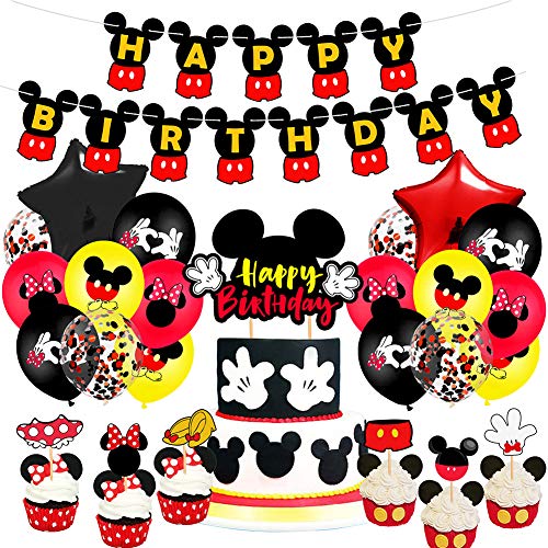 Decoraciones de Cumpleaños de Mickey Mouse,Artículos para la Fiesta de Minnie Mouse,Pancarta de Feliz Cumpleaños,Globos y Adornos para Tartas para Cumpleaños,Baby Shower