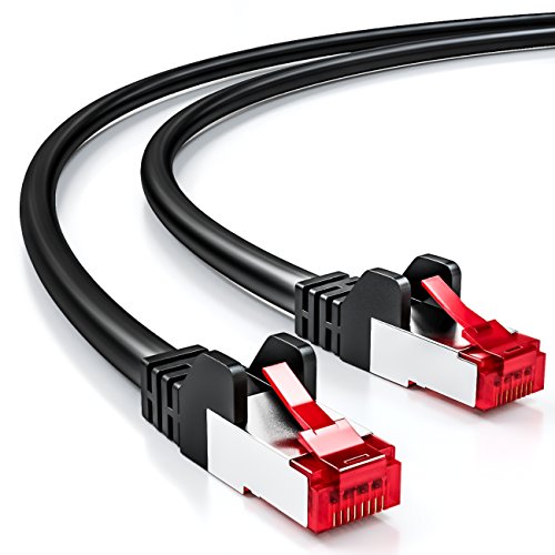 deleyCON 0,25m CAT6 Cable de Red - S/FTP PIMF Blindaje Cat-6 RJ45 Ethernet Cable de Conexión - LAN DSL Módem Los Paneles de Parcheo - Negro