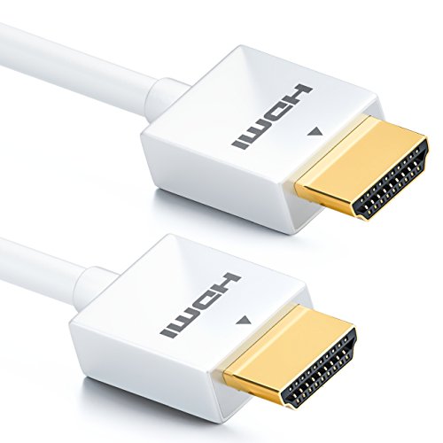 deleyCON 2m Cable HDMI Slim de Alta Velocidad con Ethernet (Último Estándar) 3D 4K Ultra HD UHD Super Flexible - Blanco