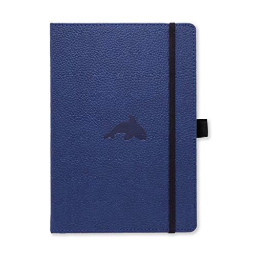 Dingbats Wildlife A5+ Cuaderno Notebook PU Cuero, Papel 100gsm Crema MicroPerforado, Bolsillo Interior, Cierre Elástico, Titular de la Pluma, Marcador (De Puntos, Ballena Azul)