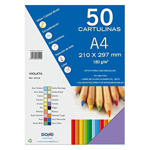 Dohe 30104 - Pack de 50 cartulinas, A4, color violeta
