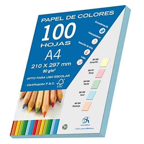 DOHE 30193 - Pack de 100 papeles A4, 80 g, color azul pastel