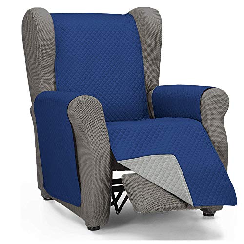 Domum - Funda de Butaca Orejera y Sillón Reclinable, Color Azul, 1 Plaza | Cubre Sofá Reversible y Acolchado | Protege del Desgaste Diario y del Paso de Mascotas | Fabricado en España