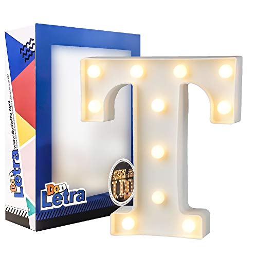 DON LETRA Letras Luminosas Decorativas con Luces LED, Letras del Alfabeto A-Z, Altura de 22cm, Color Blanco - Letra T