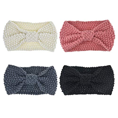 DRESHOW 4 Pack Crochet Knit Turban Headband Warm Bulky Crocheted Head Wrap Diadema Ear Warmer para mujeres