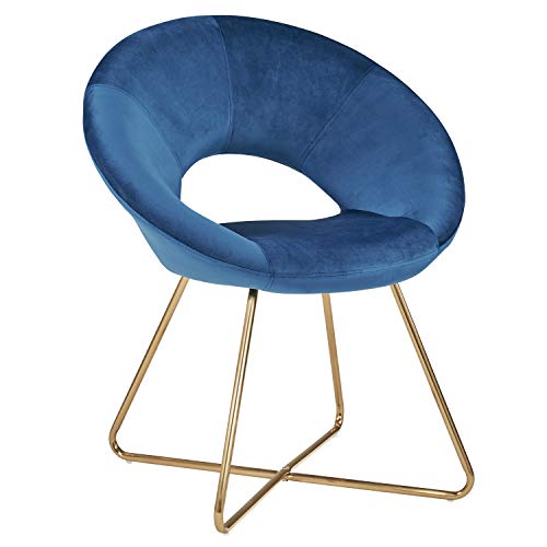 Duhome Silla de Comedor diseño Retro con Brazos Silla tapizada Vintage sillón con Patas de Metallo 439D, Color:Azul Oscuro, Material:Terciopelo