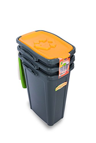 Duplast DU-75801 Tris - Cubo de basura para reciclaje, ahorra espacio, gris, 35 x 25 x 53 cm, 3 unidades