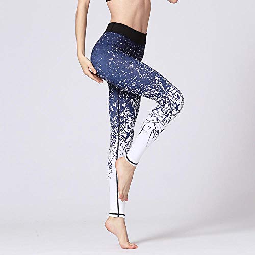 Elástico Fitness Yoga Pants,  Pantalones de la Yoga de la Aptitud de los Deportes de Talle Alto de Las Mujeres , Que Imprimen Las Medias atléticas Corrientes-Blue_M