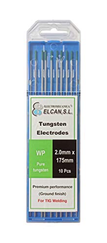 ELCAN Tungstenos soldadura TIG Puro Verde WP profesional, electrodos soldadura para torcha TIG de 1,0 1,6 2,0 2,4 3,2 mm, 10 unidades - Dimensiones: 2,0 x 175 mm
