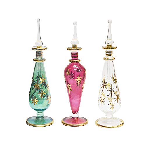 Esencieros perfumeros de Cristal soplado Hechos a Mano en Egipto. Lote de 3 Unidades 14 cm Aprox.