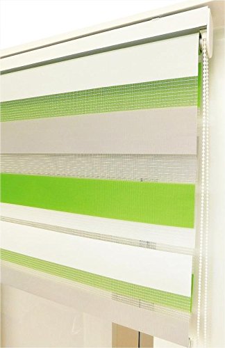 Estor Noche y día Enrollable a Medida Basic Tricolor Verde - Gris - Blanco. Medida 151cm x 180cm para Ventanas abatibles y Puertas.