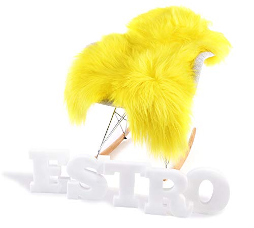 ESTRO | Alfombra de Piel Genuina Islandesa de Oveja - Cordero | Espléndida y Lujosa | Gran Variedad de Colores ESI (Amarillo, 110 cm)