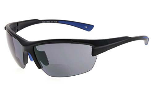Eyekepper TR90 deportes half-rimless bifocales gafas de sol béisbol Correr Pesca conducción Golf Softbol senderismo lectors (Negro Marco Azul Templo, 2.00)