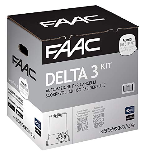 Faac Delta 3 Kit de automatización para puertas correderas de uso residencial con peso máximo 900 kg con motor 230 V – Tarjeta electrónica incluida – 1 par de fotocélulas Safebeam – 105630445