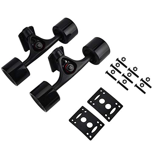 Fafeims 2pcs/Set 10.24in Skateboard Longboard Truck Combo Set con Accesorio de Hardware de cojinete de cojinete Elevador de Rueda(Eje Negro Rueda Negra)