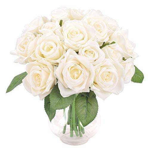 Famibay Flores Artificiales Rosas Blancas Ramo de Novida para Boda Nupcial Partido Hogar de la Decoración