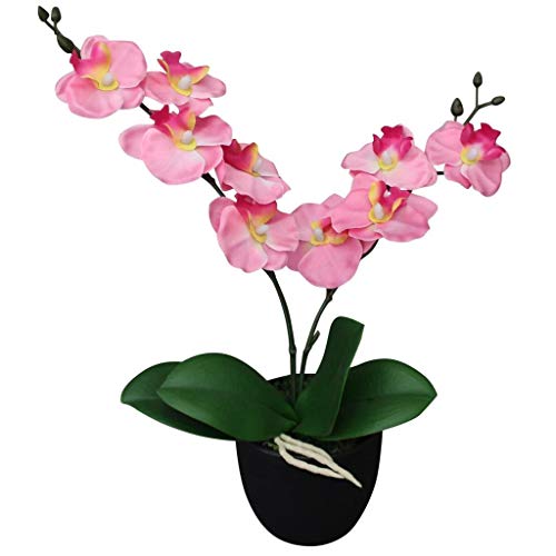 FAMIROSA Planta Artificial orquídea con macetero 30 cm Rosa