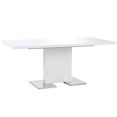 Festnight Mesa Comedor Extensible Mesa de Comedor 140 x 90 x 76 cm de MDF y Acero Inoxidable Blanco Brillante