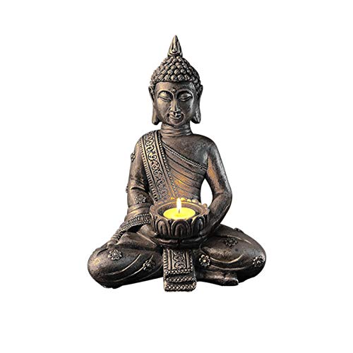 Figura decorativa de Buda con portavelas, ideal para interiores y exteriores, polirresina rezando el jardín