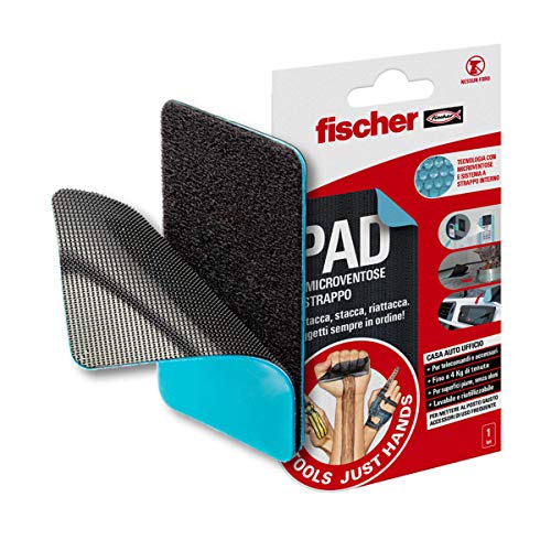 Fischer PAD - Microventosas de velcro NTJH reutilizable y lavable con sistema de velcro interno. No deja restos. Ideal para accesorios como smartphone, tablet, WiFi, mandos a distancia, 1 kit, 55217