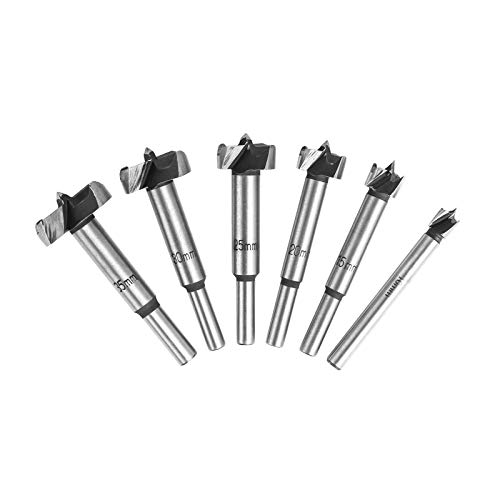 flintronic Brocas Forstner, 6PCS (10/15/20/25/30/35mm) Brocas Set de Acero al Tungsteno Titanium Recubierto, Fresadora Herramienta para Perforadora, Corte Agujero en Carpintería para Madera