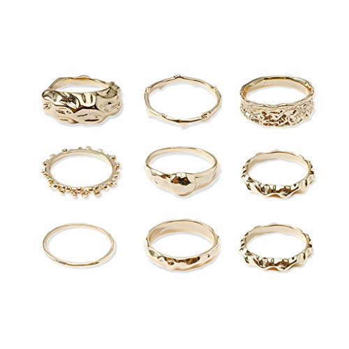 Forbestest 9pc / set anillos de la forma geométrica del color de oro de la aleación de diseño simple giro anillos de la mano joyerías