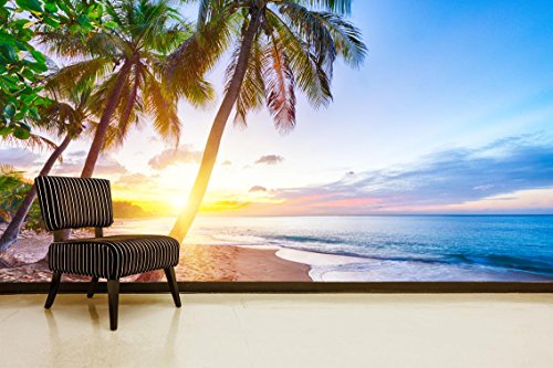 Fotomural Vinilo Pared Playa Amanecer | Fotomural para Paredes | Mural | Vinilo Decorativo | Varias Medidas 200 x 150 cm | Decoración comedores, Salones, Habitaciones.