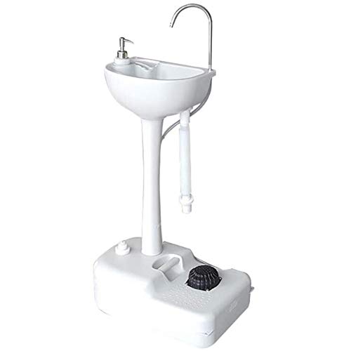 Fregadero portátil al aire libre, Soporte para lavabo con toallero y dispensador de jabón, Depósito de agua 17L / con rodillos, Para picnics al aire libre, campamentos, lugares públicos