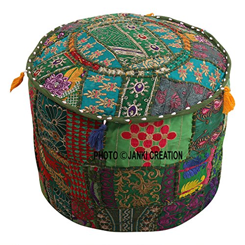 Funda de puf otomano bordado de algodón con diseño de patchwork, color verde turquesa