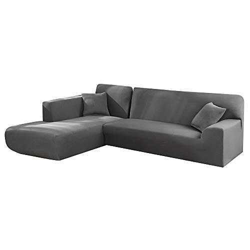 Funda para sofá con chaise longue elástica de poliéster en forma de L consta de 2 unidades (gris, 3 plazas + 3 plazas)
