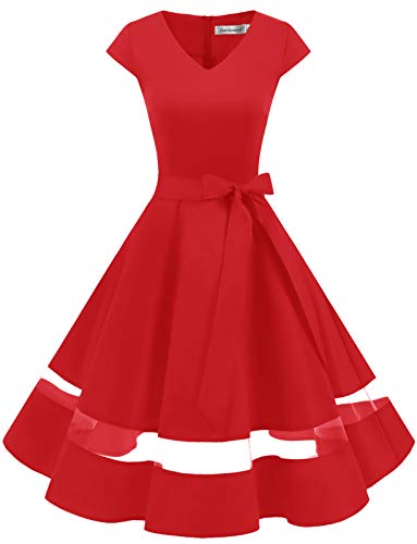 Gardenwed Vintage Vestidos Coctel Corto 50s Vestido de la Fiesta para Mujer Red L