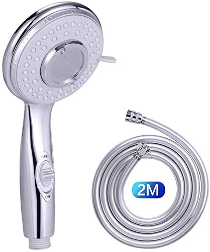 GAVAER Cabezal de ducha, con manguera de PVC de 2M, ducha de mano con interruptor independiente, con cinco modos de ducha. Ahorro de agua a alta presión, superficie cromada, garantía de por vida GAVAER Cabezal de ducha, con manguera de PVC de 2M, ducha de mano con interruptor independiente, con cinco modos de ducha. Ahorro de agua a alta presión, superficie cromada, garantía de por vida