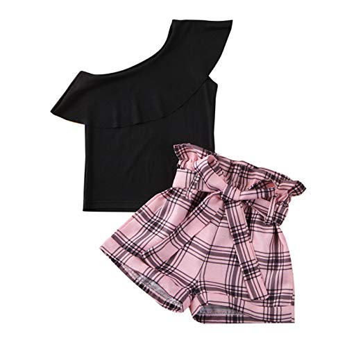 Geagodelia Conjunto de ropa de verano para recién nacido, para bebé, niña, conjunto de ropa para niña, conjunto de ropa de 2 piezas Negro D 6-7 años