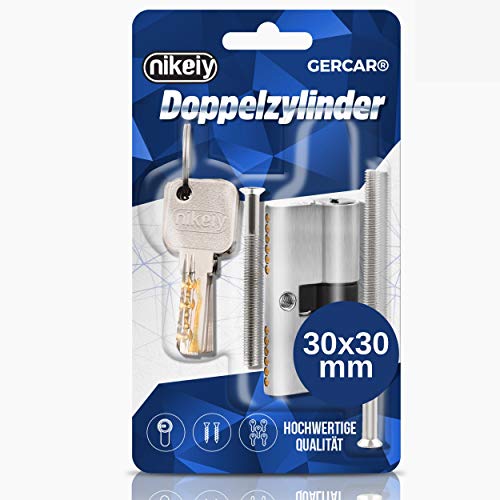 GERCAR Pro Cilindro de cerradura 30/30 doble cilindro macizo cerradura de cilindro para puerta – de latón niquelado – Incluye 5 llaves – Longitud: 60 mm, A: 30 – 1 x GERCAR Pro Cilindro de cerradura 30/30 doble cilindro macizo cerradura de cilindro para puerta – de latón niquelado – Incluye 5 llaves – Longitud: 60 mm, A: 30 – 1 x