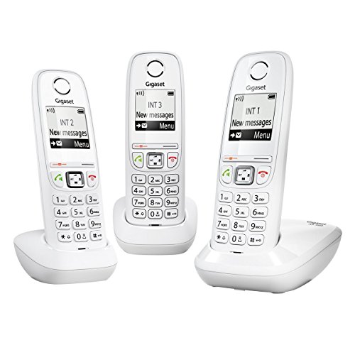 Gigaset AS405 - Kit de 3 teléfonos fijos analógicos (DECT/GAP), blanco (importado)